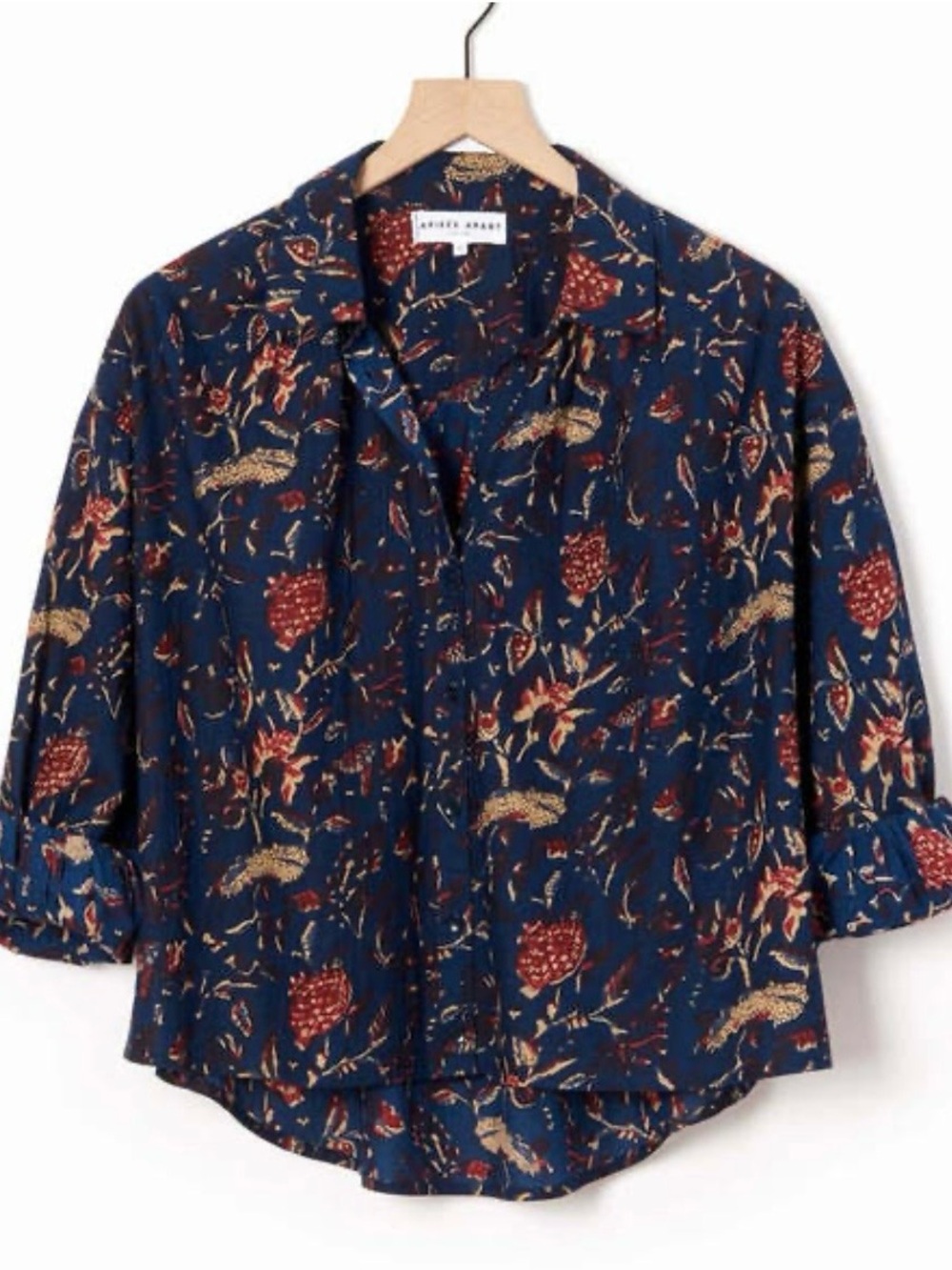 Apiece Apart Navy Floral Button-Front Blouse